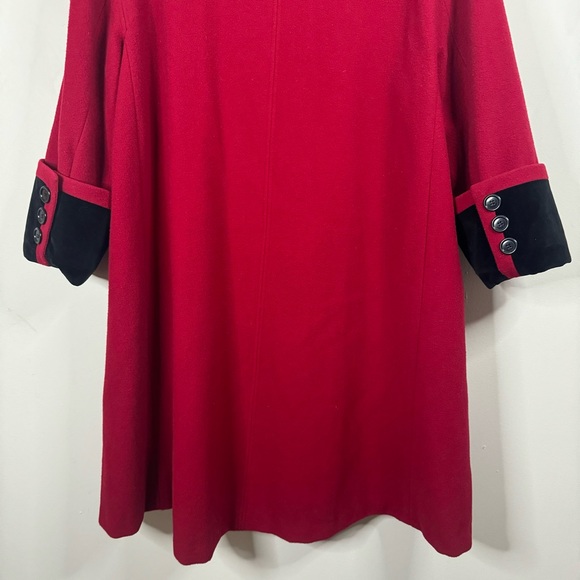 Vintage Sieberts Red/Black Trim Long Wool Flared Swing Coat Woman's Size 16 - Picture 11 of 15